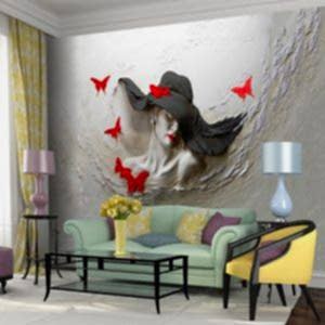 Alternative view of 3D Şapkalı Kadın Ve Kelebekler Kabartma Görünümlü Duvar Kağıtları A203-003-2