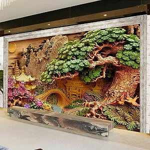 3D Ağaç Kabartma Görünümlü Duvar Kağıtları