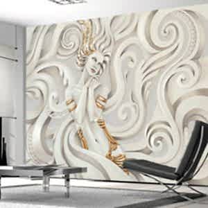 3D Sarı Tasarım Kadın Görünümlü Duvar Kağıtları