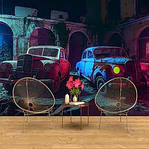 Antika Vintage Arabalar Dekor Duvar Kağıdı YA-00016