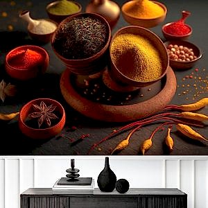 3D Baharatlar İllüstrasyon Cafe Duvar Kağıtları YC-00143