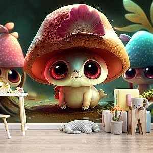 3D Sevimli Mantarlar Çocuk Odası Duvar Kağıtları YCO-00154