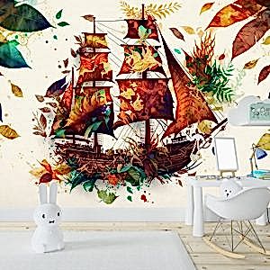 Suluboya Gemi Çizimi Çocuk Odası Duvar Kağıdı YCO-00205