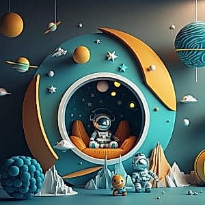 Astronot ve Evi Çocuk Odası Duvar Kağıdı YCO-00208