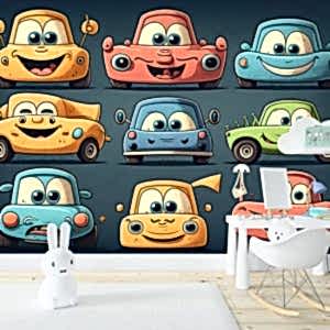 Sevimli Çizgifilm Arabalar Çocuk Odası Duvar Kağıdı YCO-00226