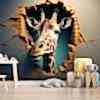 3D Duvarı Yıkan Bir Zürafa Çocuk Odası Duvar Kağıdı YCO-00240