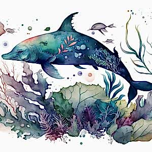 Balina ve Balıklar Suluboya Çocuk Odası Duvar Kağıdı YCO-00249