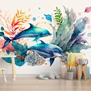 Balinalar ve Denizaltı Suluboya Duvar Kağıtları YCO-00250