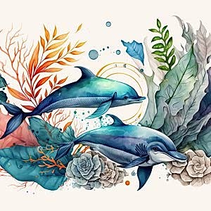 Balinalar ve Denizaltı Suluboya Duvar Kağıtları YCO-00250