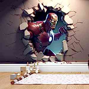 3D Duvarı Yıkan Süper Kahraman Çocuk Odası Duvar Kağıdı YCO-00252