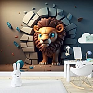 3D Sevimli Yavru Aslan Çocuk Odası Duvar Kağıdı YCO-00342
