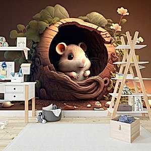 Ağaç Kavuğunda Sevimli Yavru Fare Duvar Kağıdı YCO-00350
