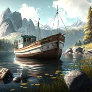 Balıkçı Kayığı, Dağlar ve Göl Manzara Duvar Kağıdı YD-00406