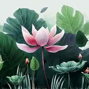 Suluboya Pembe Lotus Çiçeği Duvar Kağıtları YF-00134