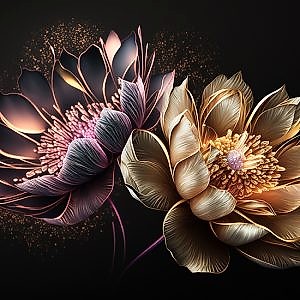 3D Altın Hint Lotusu Duvar Kağıtları YF-00015