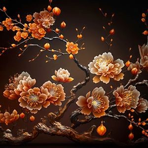 Alternative view of Turuncu Amber Çiçeği Duvar Kağıtları YF-00029