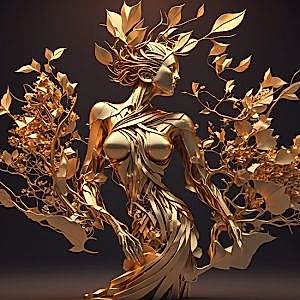 3D Altın Renk Kadın ve Çiçekler Duvar Kağıtları YF-00030