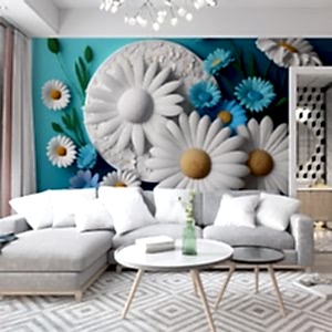 3D Mavi Çiçekler Duvar Kağıtları YF-00036