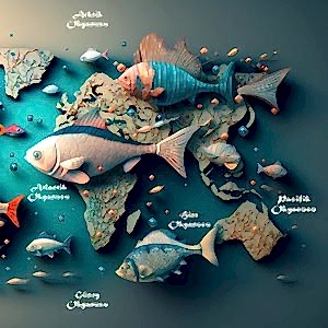 Balıklar ve Dünya Okyanusları Haritası Duvar Kağıdı YHA-00437