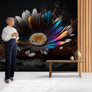 3D Altın Parıltılı Papatya Dekor Duvar Kağıdı YF-02007