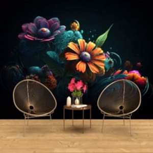 3D Canlı Tropikal Çiçekler Vintage Duvar Kağıdı YF-02026