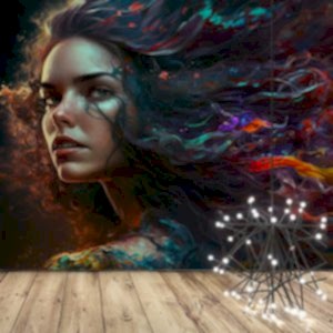 Saçları Dumanlı Kadın İllüstrasyonu Kuaför Duvar Kağıdı YK-00388