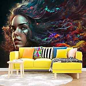 Saçları Dumanlı Kadın İllüstrasyonu Kuaför Duvar Kağıdı YK-00388