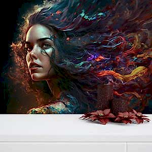 Saçları Dumanlı Kadın İllüstrasyonu Kuaför Duvar Kağıdı YK-00388
