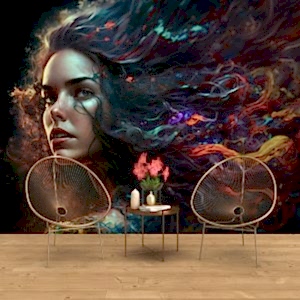 Saçları Dumanlı Kadın İllüstrasyonu Kuaför Duvar Kağıdı YK-00388