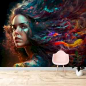 Saçları Dumanlı Kadın İllüstrasyonu Kuaför Duvar Kağıdı YK-00388