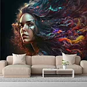 Saçları Dumanlı Kadın İllüstrasyonu Kuaför Duvar Kağıdı YK-00388