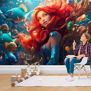 Balıklar ile Kızıl Saçlı Deniz Kızı Duvar Kağıdı Modelleri ve Fiyatları Dekoros'da. Tüm Türkiye'ye Poster Duvar Kağıdı Gönderilir.
