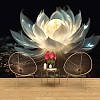 3D Beyaz Lotus Çiçeği Tek Parça Koyu Duvar Kağıdı YF-02211