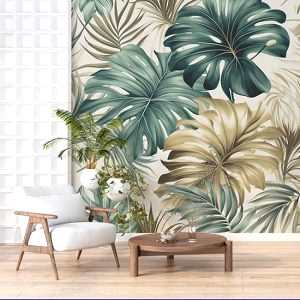 Yeşil ve Gold Yapraklar Duvar Kağıdı YD-02407