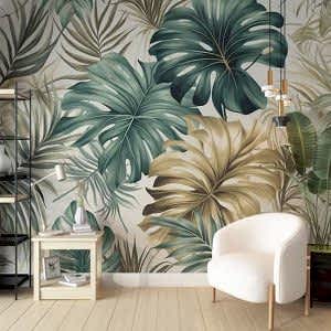 Yeşil ve Gold Yapraklar Duvar Kağıdı YD-02407