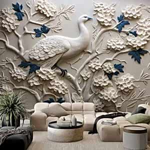 3D Kuş ve Çiçekler Duvar Kağıdı Tek Parça YF-02481