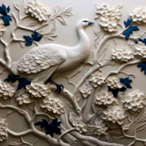 3D Kuş ve Çiçekler Duvar Kağıdı Tek Parça YF-02481