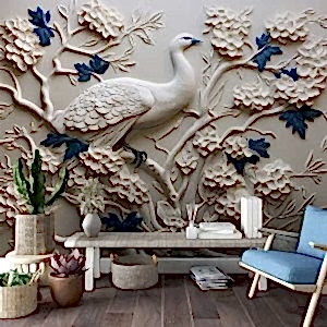 3D Kuş ve Çiçekler Duvar Kağıdı Tek Parça YF-02481