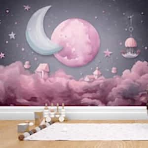 Ay ve Pembe Bulutlar Çocuk Odası Duvar Kağıdı YCO-02489