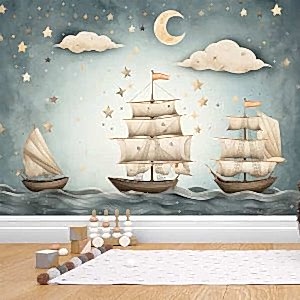 Bebek Odası Gemili Duvar Kağıdı Tek Parça YCO-02493