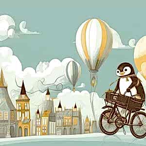 Bisiklet Süren Penguen Çocuk Odası Duvar Kağıdı YCO-02540