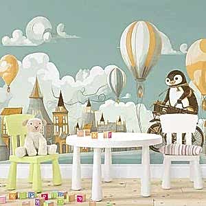 Bisiklet Süren Penguen Çocuk Odası Duvar Kağıdı YCO-02540