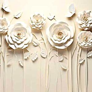 3D Bej Çiçekler Duvar Kağıdı Tek Parça YF-02470