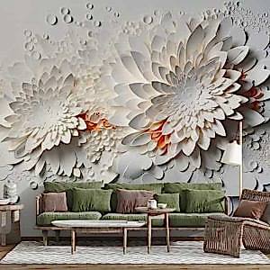 Kabartma Görünümlü Beyaz Çiçekler Poster Duvar Kağıdı YF-02483