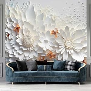 3D Kabartmalı Çiçekler Tek Parça Duvar Kağıdı YF-02485
