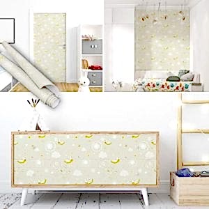 Sarı Eğlenceli Şekilli Çocuk Odası Yapışkanlı Folyo 45 ve 90 cm Rulo Çeşitleri Dekoros'ta! Silinebilir, Mobiya ve Dolap Kaplama Folyoları için Tıkla!