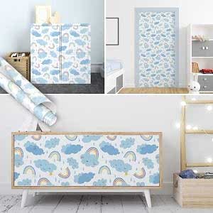 Sevimli Gökkuşağı Desenli Yapışkanlı Folyo 45 ve 90 cm Rulo Çeşitleri Dekoros'ta! Silinebilir, Suya Dayanıklı, Çocuk Odası Desen, Dolap Kaplama için Tıkla!