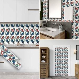 Mavi Lale Motifli Çini Desenli Yapışkan Folyo 45 cm ve 90 cm Rulo Çeşitleri Dekoros'ta! Su Geçirmez Tezgah Arası Kaplama Folyoları ve Modelleri için Tıkla!