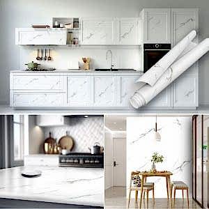 Beyaz Mermer Desenli Yapışkanlı Folyo 45 cm ve 90 cm Rulo Çeşitleri Dekoros'ta. Son Moda Mat Folyolar, Kaliteli Ürün ve Uygun Fiyatlar Dekoros'ta!