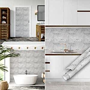 Beyaz Beton Görünümlü Yapışkanlı Folyo, 45 cm ve 90 cm PVC Rulo Çeşitleri Dekoros'ta. Suya Dayanıklı Mutfak Duvar ve Yüzey Kaplama Folyosu Hemen Satın Al.
